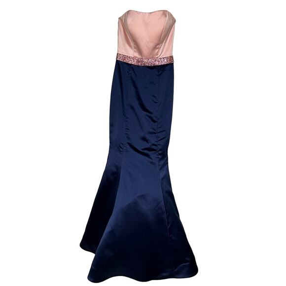 Sherri Hill Pink, Navy Empire Waist Strapless Mermaid Full Length Formal Gown 0 - Picture 6 of 16
